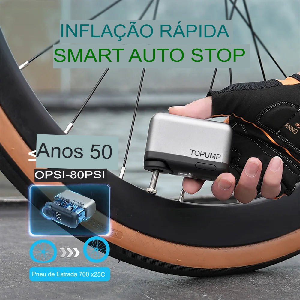 Bomba Elétrica Portátil para Bicicleta com Medidor de Pressão Digital